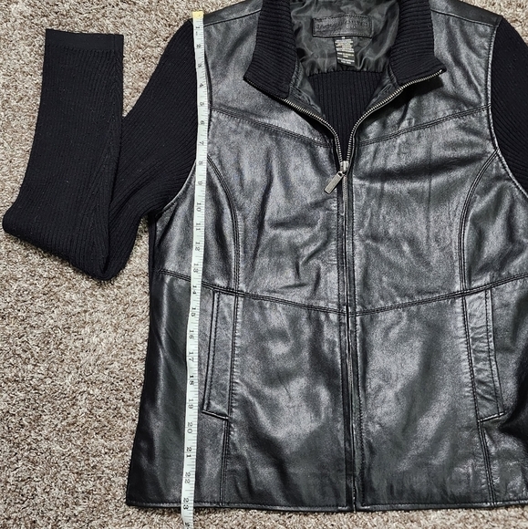 JACLYN Smith classics 100% leather and ribbed knit fabric jacket sz 12 - Picture 8 of 11